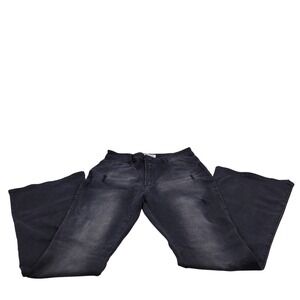 Vipones Flare Jeans Womens 12 Black Excellent Distressed High Rise Wide Leg 103